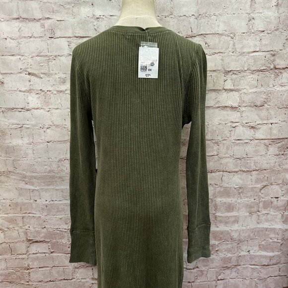 Forever 21 Waffle Knit Thermal Henley Midi Dress Cypress Green Plus Size 0X NEW - Picture 5 of 5